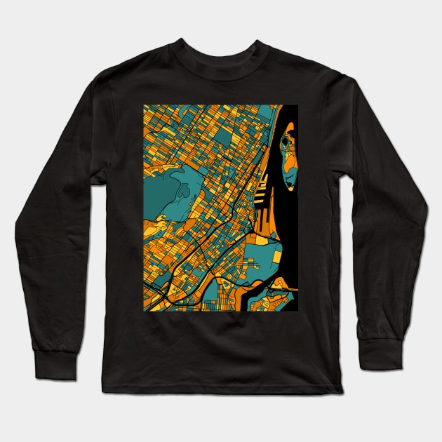 Montreal Map Pattern in Orange & Teal Long Sleeve T-Shirt by PatternMaps